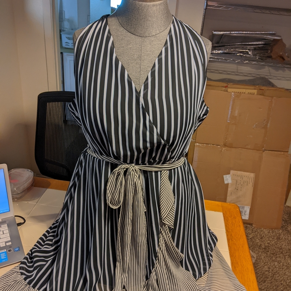 Navy striped chiffon dress